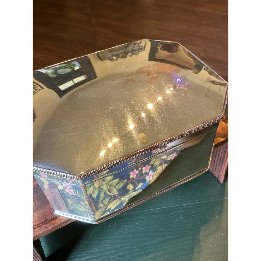 Vintage Silver Over Copper Octagonal Trinket Box Hinged Biscuit Jewelry Case